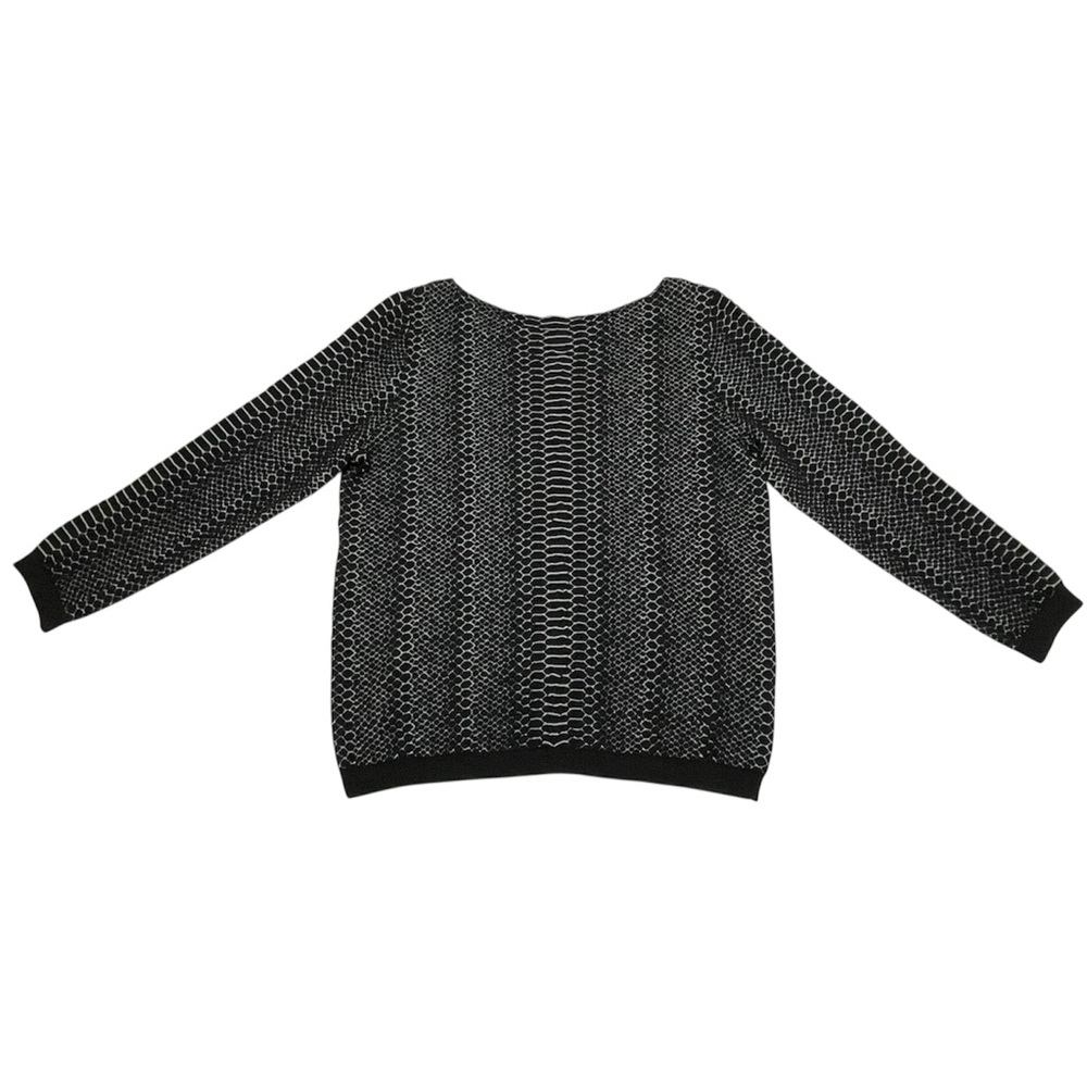 Worthington Snakeprint Pattern Boatneck Black and White Sweater Top Blouse sz L